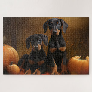 Puzzle Chiots Doberman Délice d'Automne Citrouille 