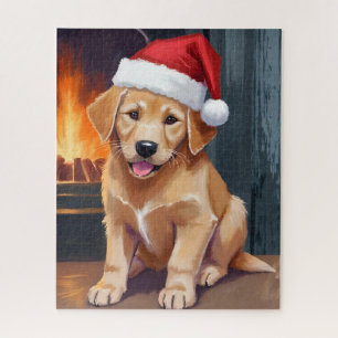 Puzzle Chiots joyeux Chien au chapeau de Père Noël Noël