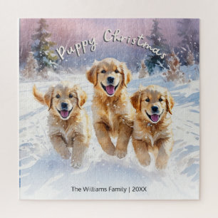 Puzzle Chiots Mignons Dans La Neige Texte Personnalisé Jo