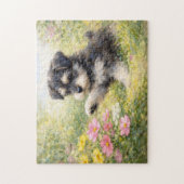 Puzzle Chiots Schnauzer Fleurs de Printemps (Vertical)