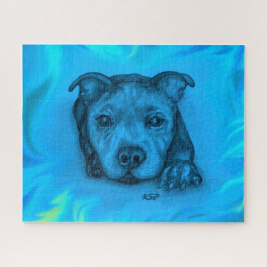 Puzzle Chiots Staffy Bleu (Horizontal)