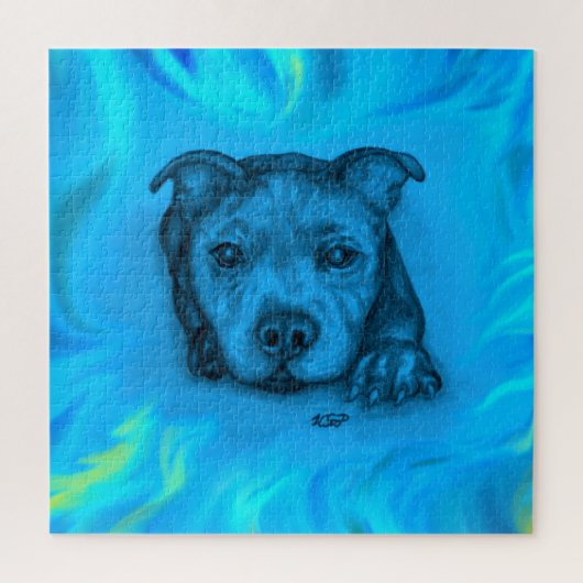 Puzzle Chiots Staffy Bleu (Vertical)