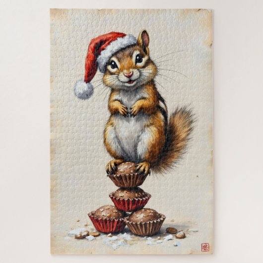 Puzzle Chipmunk Stuffed Cheeks Christmas Candy Hat (Vertical)