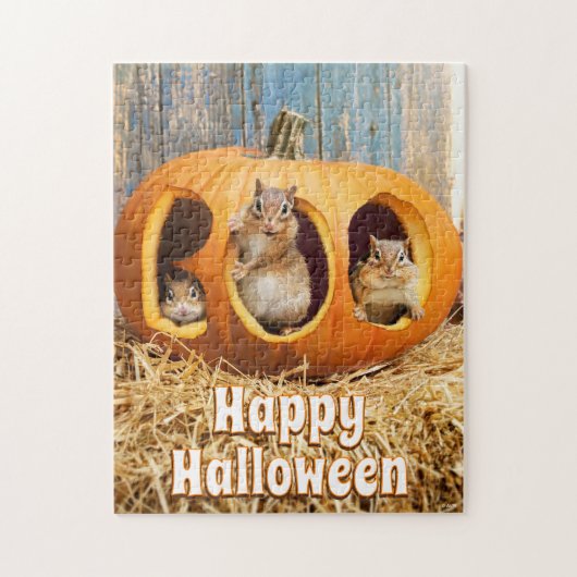 Puzzle Chipmunks Inside Boo Jack-o-Lantern (Vertical)