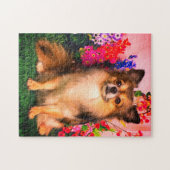 Puzzle Chiwawa mignon parmi des fleurs de ressort (Horizontal)