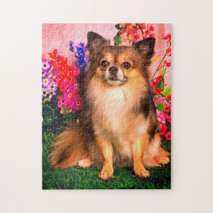 Puzzle Chiwawa mignon parmi des fleurs de ressort