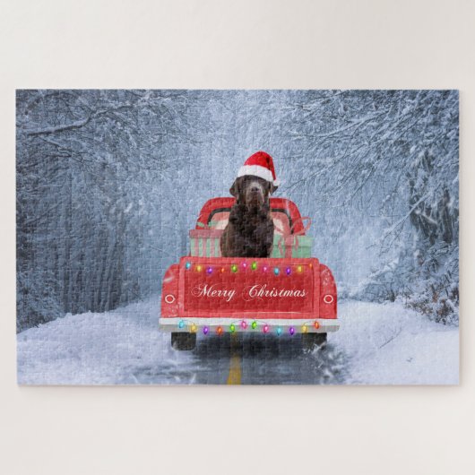 Puzzle Chocolat Labrador Chien en neige à Noël (Horizontal)