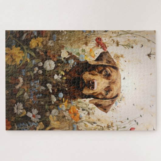 Puzzle Chocolat Labrador et fleur sauvage (Horizontal)