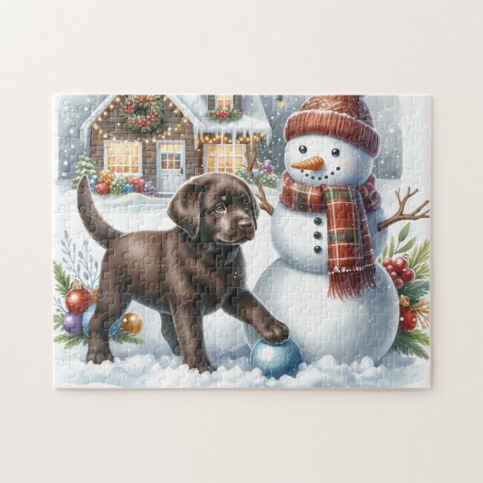 Puzzle Chocolat Labrador Retriever Chien chiot Noël (Horizontal)