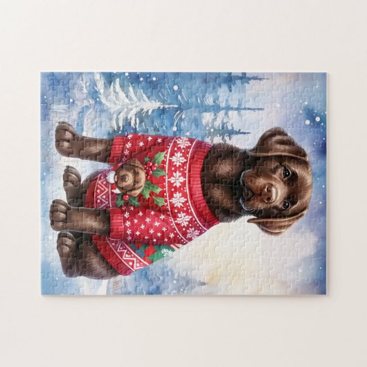 Puzzle Chocolat Labrador Retriever Chien chiot Noël (Horizontal)