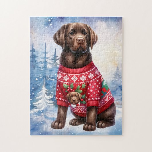 Puzzle Chocolat Labrador Retriever Chien chiot Noël (Vertical)
