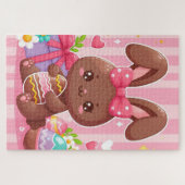 Puzzle Chocolat mignon lapin de Pâques avec rayures roses (Horizontal)