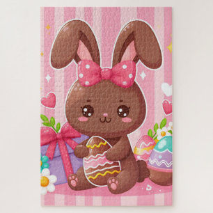 Puzzle Chocolat mignon lapin de Pâques avec rayures roses