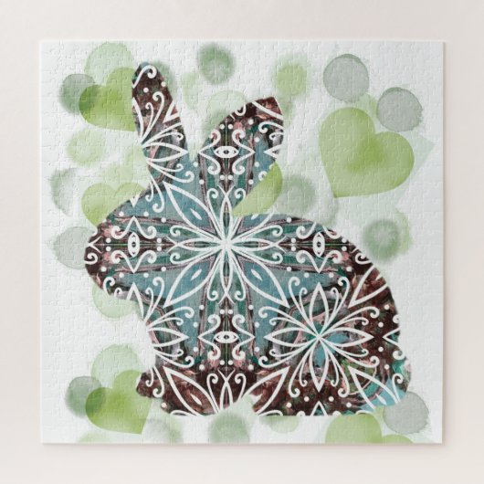 Puzzle Chocolate and Soft Blue Mandala Bunny with Hearts (Vertical)
