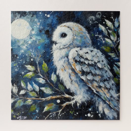 Puzzle Chouette blanche sur branche dans la peinture lune (Vertical)