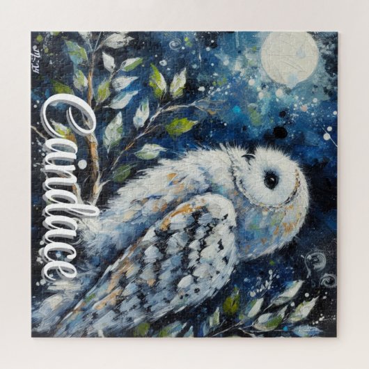 Puzzle Chouette blanche sur branche en clair de lune Pers (Horizontal)