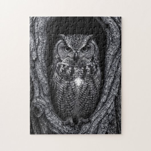 Puzzle Chouette dans un arbre noir et blanc (Vertical)