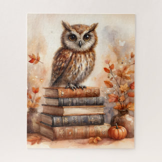 Puzzle Chouette d'automne sur botte avec feuilles d'autom