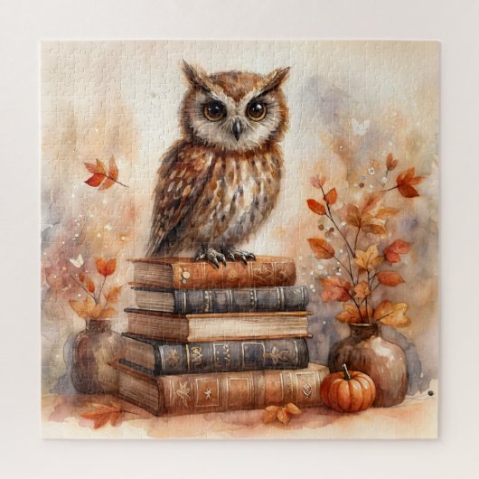 Puzzle Chouette d'automne sur botte avec feuilles d'autom (Vertical)