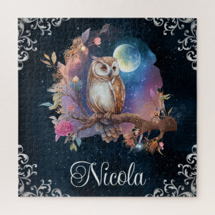 Puzzle Chouette de fantaisie céleste à l'aquarelle vintag