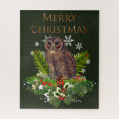 Puzzle Chouette de Noël difficile avec verdure de vacance (Vertical)