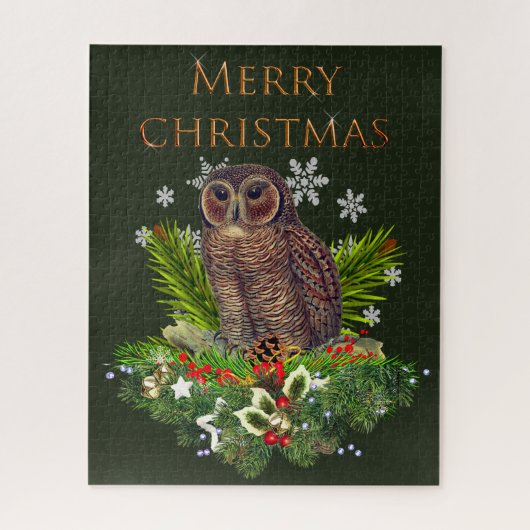 Puzzle Chouette de Noël difficile avec verdure de vacance (Vertical)