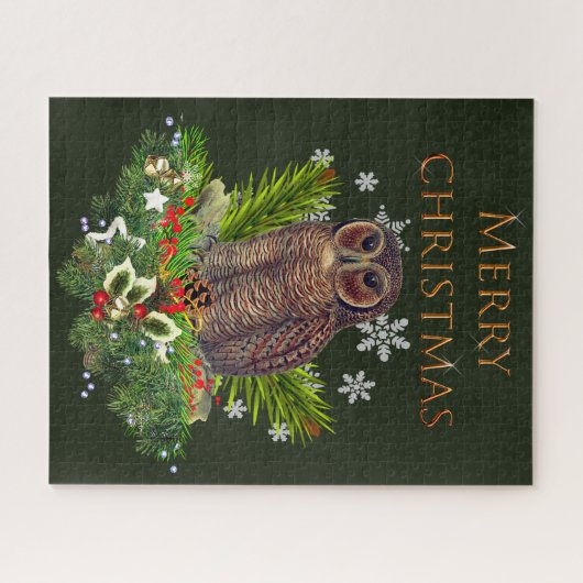 Puzzle Chouette de Noël difficile avec verdure de vacance (Horizontal)