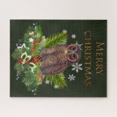 Puzzle Chouette de Noël difficile avec verdure des Fêtes (Horizontal)