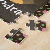 Puzzle Chouette de petite fille mignonne, rose/vert/Brown (Côté)