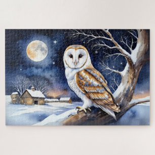 Puzzle Chouette effraie hiver neige scène saison de Noël