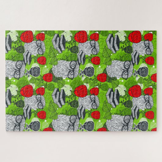 Puzzle Chouette en roses rouges (Horizontal)