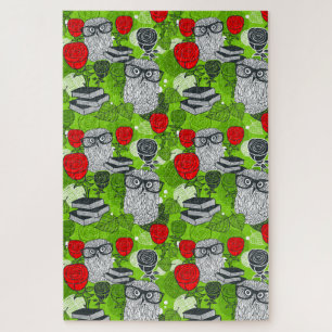 Puzzle Chouette en roses rouges