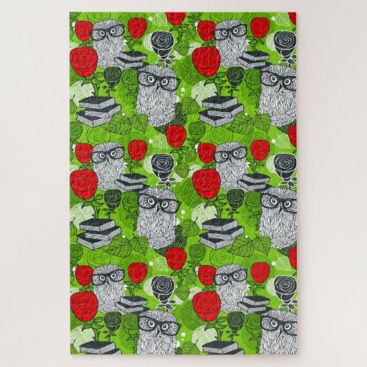 Puzzle Chouette en roses rouges (Vertical)