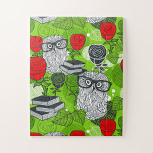 Puzzle Chouette en roses rouges