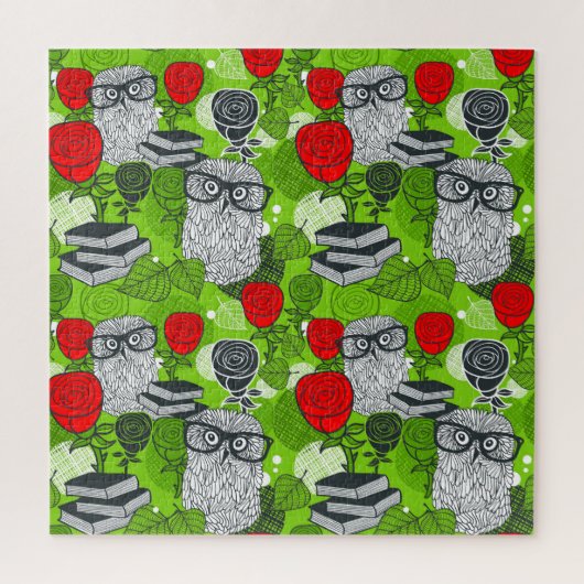 Puzzle Chouette en roses rouges (Vertical)