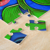 Puzzle Chouette inspirée de l'Art Nouveau, Brown sur Bleu (Côté)