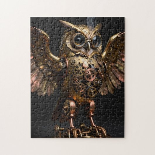 Puzzle Chouette mécanique Steampunk avec ailes déployées (Vertical)