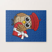 Puzzle Chouette mignonne avec béret rouge et boîte cardia (Horizontal)