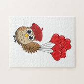 Puzzle Chouette mignonne volant avec des ballons de coeur (Horizontal)