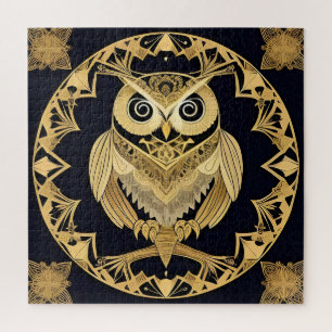 Puzzle Chouette Ornementale Dorée avec Motif Décoratif