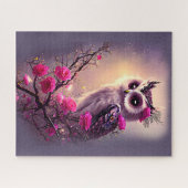Puzzle Chouette pourpre et fleurs roses (Horizontal)