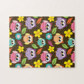 Puzzle Chouettes à motifs colorés et fleurs (Horizontal)