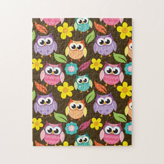 Puzzle Chouettes à motifs colorés et fleurs (Vertical)