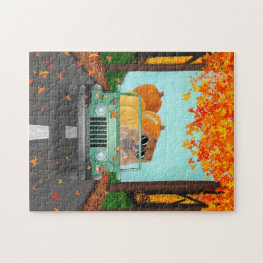 Puzzle Chow Chow Chien Automne Citrouille (Horizontal)