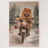 Puzzle Chow Chow Chien chevauchant la moto Noël (Vertical)