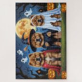 Puzzle Chow Chow Chien Citrouille Halloween drôle (Vertical)