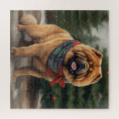 Puzzle Chow Chow Chien de Noël en neige (Horizontal)