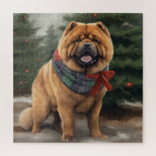 Puzzle Chow Chow Chien de Noël en neige