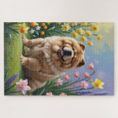 Puzzle Chow Chow Chien Fleurs de printemps Peinture (Horizontal)