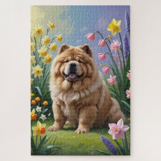 Puzzle Chow Chow Chien Fleurs de printemps Peinture (Vertical)